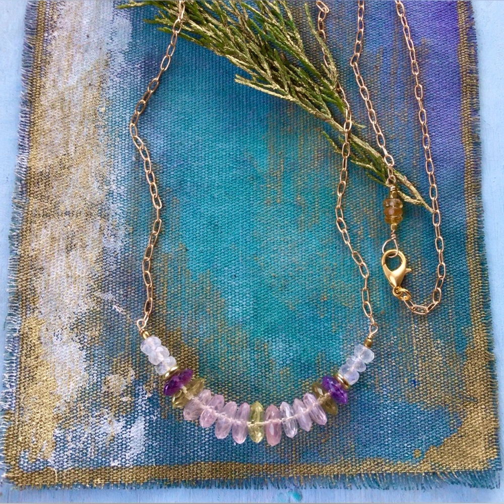 Genuine Gemstones Rose Quartz Moonstone Sundance Charm Necklace